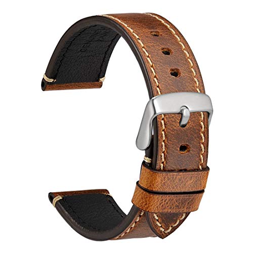 Product Cover WOCCI 20mm Watch Band, Premium Saddle Style Vintage Leather Watch Strap with Silver Buckle (Gold Brown)