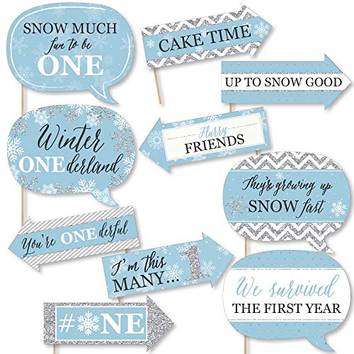 Product Cover Big Dot of Happiness Funny Onederland - Holiday Snowflake Winter Wonderland Birthday Party Photo Booth Props Kit - 10 Piece