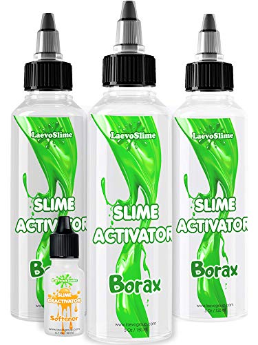 Product Cover Slime Activator Borax Solution Best Value KIT [15.2 oz] + Bonus Deactivator to Save Your Slime - Add to Slime Glue or Elmers Glue - Replaces Contact Solution, Liquid Starch, Saline Solution [450ml]
