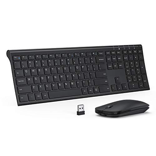 Product Cover Rechargeable Wireless Keyboard Mouse, Jelly Comb 2.4GHz Ultra Slim Full Size Wireless Keyboard Mouse Combo for Laptop, Notebook, PC, Desktop, Computer, Windows OS