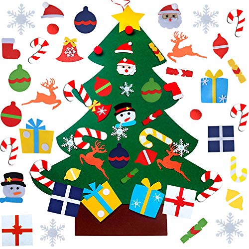 Product Cover WESJOY Felt Christmas Tree, DIY Christmas Tree with 31 Pcs Detachable Ornaments Wall Decor with Hanging Rope for Toddlers Kids Xmas Gifts Home Door Decoration