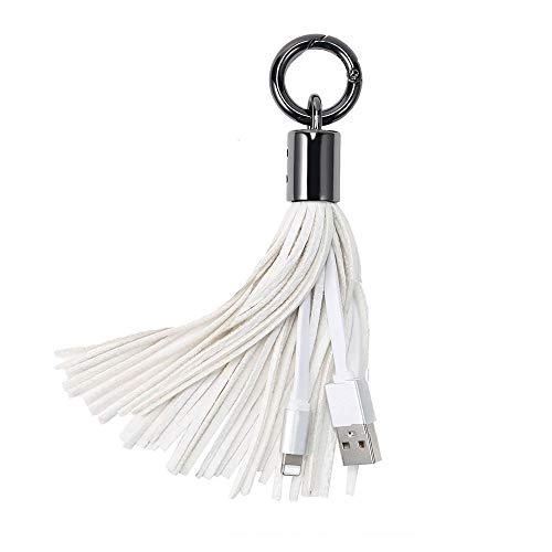 Product Cover Charging Cable Tassel for iPhone 5 6 7 8 Plus Design USB Charger Fast Portable Leather Key Chain Keychain Smart Gift Bithday Christmas (2.White)