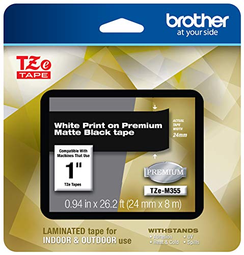 Product Cover Brother P-touch TZe-M355 White Print on Premium Matte Black Laminated Tape 24mm (0.94