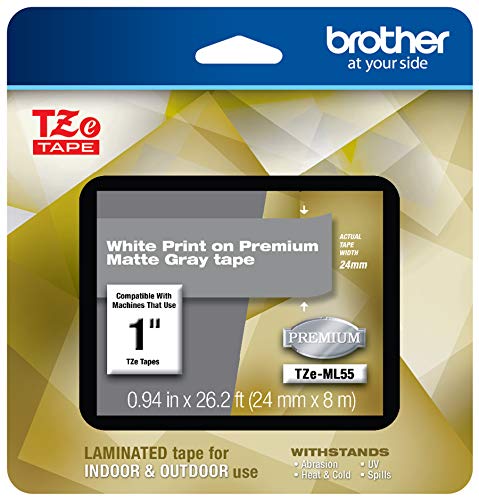 Product Cover Brother P-touch TZe-ML55 White Print on Premium Matte Gray Laminated Tape 24mm (0.94