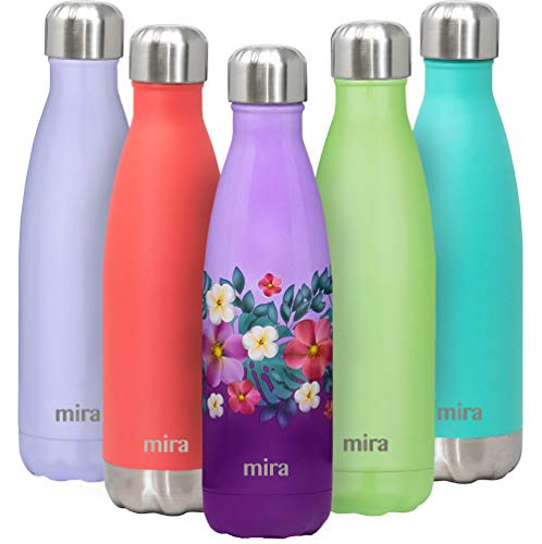 Product Cover MIRA 17 Oz Stainless Steel Vacuum Insulated Water Bottle | Double Walled Cola Shape Thermos | 24 Hours Cold, 12 Hours Hot | Reusable Metal Water Bottle | Leak-Proof Sports Flask | Tropical Flowers