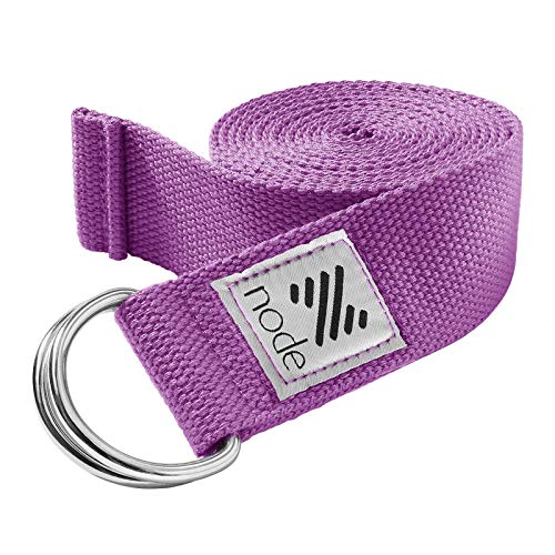 Product Cover Node Fitness 8′ Premium Woven Cotton Blend Yoga Strap with D-Ring Buckle for Stretching - Purple