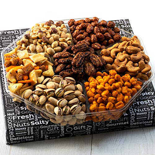 Product Cover Jeffrey's Nuts Christmas Gift Baskets | Holiday Prime Nut & Snacks Assortment 7 Variety Gourmet Party Food Basket Gifts for Men, Women, Thanksgiving, Valentines, Fathers Mothers Day, Vegan Corporate