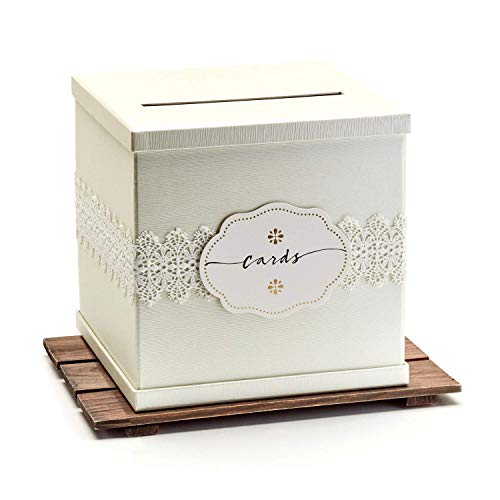 Product Cover Hayley Cherie - Ivory Gift Card Box with White Lace and Cards Label - Ivory Textured Finish - Large Size 10