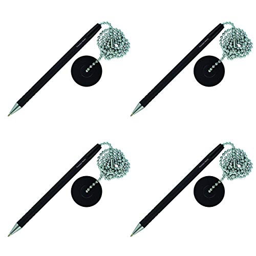 Product Cover Secure Counter Pen With Adhesive Base & Metal Chain - Black Ink - Medium Point (4 Pack)