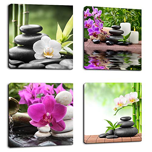 Product Cover Wall Art Zen Canvas Painting SPA Canvas Prints 4 Panels Canvas Art Ready to Hang - Contemporary Pictures Modern Artwork for Bedroom Living Room Bathroom Decoration