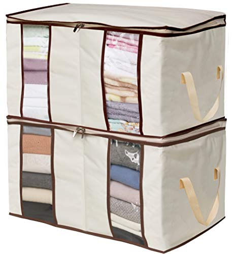 Product Cover MISSLO Clothing Storage Bags 2 Divided Sections Closet Organizers for Clothes Blankets Linens (Beige)