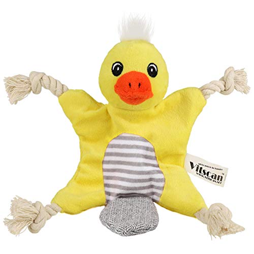 Product Cover Stuffless Dog Toy for Puppy, Crinkle Duck Dog Toy Flat Squeaky Plush Toys with Tug Rope Knots, Hunting Fetching Dog Chew Toy for Small Medium Dogs