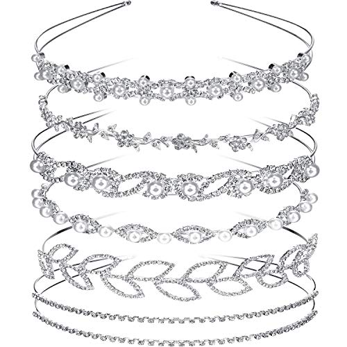 Product Cover 6 Pieces Bride Bridesmaids Crystal Flower and Leaves Crown Headband and Women's Girl's Faux Pearl Rhinestones Headdress for Wedding Party (Style 1)