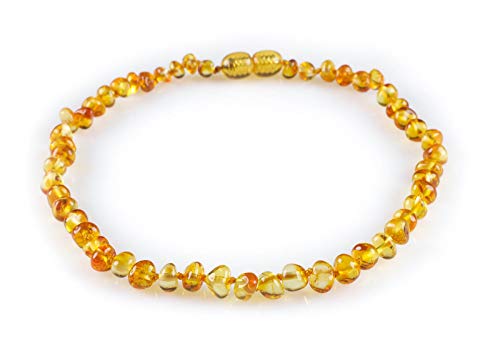 Product Cover Baltic Amber Teething Necklace for Babies (Unisex) (Honey) - One Genuine Natural Baltic Amber Teething Necklace, Anti Flammatory, Drooling & Teething Pain Reduce Properties E1230