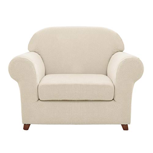 Product Cover Hokway 2-Piece Stretch Chair Slipcover Spandex Couch Cover Anti-Slip Stylish Jacquard Furniture Protector (Off-White)