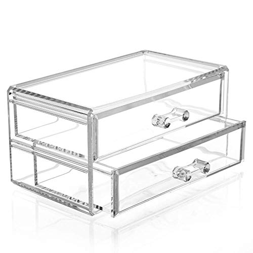 Product Cover Absales Crystal Clear Acrylic, Deluxe Deep Drawer Makeup and Jewelry Organizer with 2 Deep Storage Drawers for Lipstick, Brushes, Nail Polish, Compacts and Cosmetics(10X9X18 cm)
