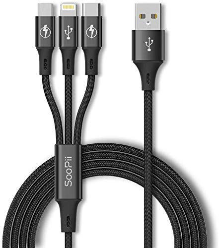 Product Cover Soopii Universal 3 in 1 Multi USB Quick Charging USB Data Cable - 1.2 Meter Long, 2.1Amp Output, Support All Smart Phone (Blue)