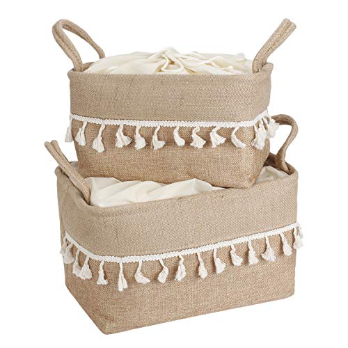 Product Cover HomeStorie® Eco-Friendly Cloth Storage Basket Bin Organizer with Lid (Drawstring Closure), Set of 2
