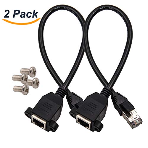 Product Cover Ethernet Extension Cable 1ft RJ45 Male to Female Screw Panel Mount Network Extension Adapter (2 Pack)