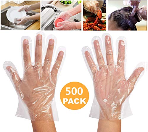Product Cover Disposable Clear Plastic Gloves - 500 Pieces Plastic Disposable Food Prep Gloves,Disposable Polyethylene Work Gloves for Cooking,Cleaning,Food Handling,Powder & Latex Free [ One Size Fits Most ]