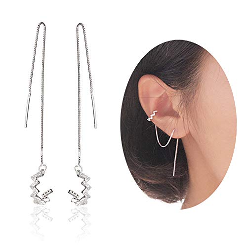 Product Cover MSECVOI 925 Sterling Silver Wave Cuff Earrings Wrap Tassel Earrings for Women Threader Earrings Perfect
