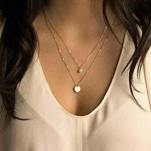 Product Cover Jovono Gold Boho MultiLayered Necklaces Pearl Sequin Penadnt Necklace For Women and Girls