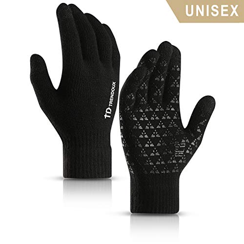 Product Cover TRENDOUX Driving Gloves, Unisex Knit Winter Touchscreen Glove Men Women Texting Smartphone - Elastic Cuff - Thermal Wool Lining - Stretchy Material Black - L