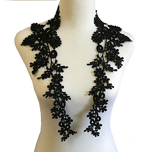 Product Cover 1 Pair Embroidery Applique Wedding Lace Floral Motif Sewing Trims Decoration (Black)