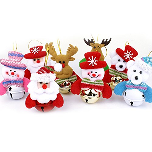 Product Cover Alodidae Christmas Tree Ornaments, Small Christmas Decorations for Home, Plush Hanging with Bells Decor for Xmas Tree, Santa/Snowman/Reindeer/Bear (8pcs)