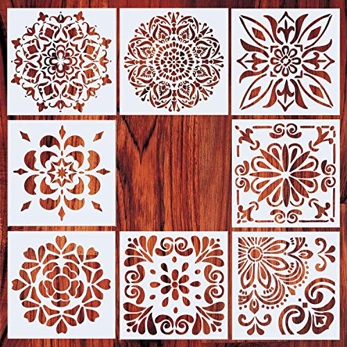 Product Cover AxPower Mandala Painting Stencils Reusable Stencil Laser Cut Painting Template Floor Wall Tile Fabric Furniture Stencils, Set of 8 (6x6 inch)