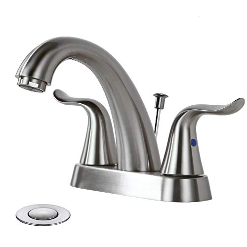 Product Cover WOWOW Bathroom Faucet 2 Handle 4 Inch Centerset Bathroom Sink Faucet, Lead-free Basin Mixer Tap with Lift Rod Drain Stopper, 2 Handle Centerset Lavatory Faucet Brushed Nickel Vanity Faucet