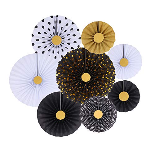 Product Cover zilue Black Party Hanging Paper Fans Decoration Set for Wedding Birthday Party Baby Showers Round Events Accessories Set of 8