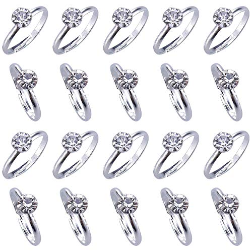 Product Cover Topoox 80 Pack Bridal Shower Rings Silver Diamond Engagement Rings for Wedding Table Decorations, Party Games, Cupcake Toppers