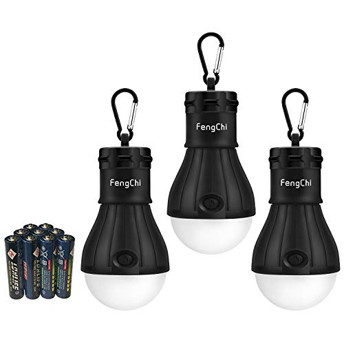 Product Cover FengChi LED Camping Lantern, [3 Pack] Portable Outdoor Tent Light Emergency Bulb Light for Camping, Hiking, Fishing,Hurricane, Storm, Outage (Black-3pcs) ...