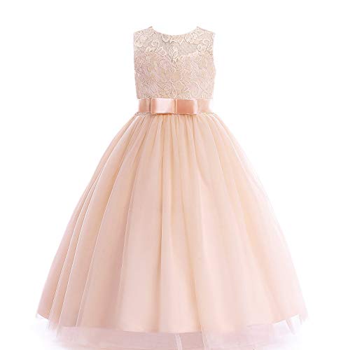 Product Cover Glamulice Girls Lace Bridesmaid Dress Long A Line Wedding Pageant Dresses Tulle Party Gown Age 3-16Y