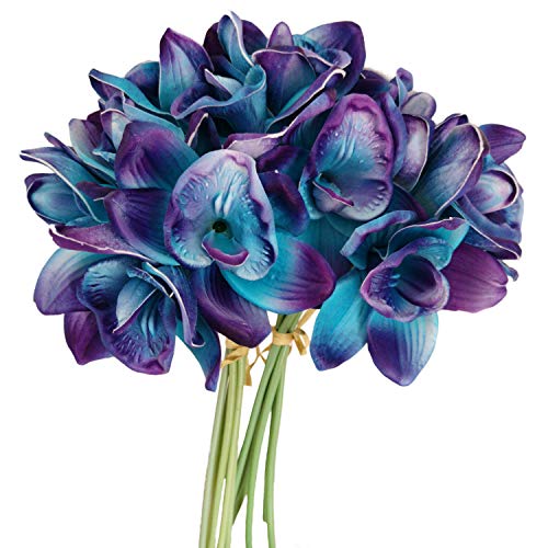 Product Cover Lily Garden Artificial Flowers Purple Turquoise Orchid Stem Real Touch Flowers Set of 12 Stems