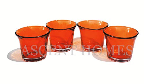 Product Cover Ascent Homes Glass Tea Light Candle Holder, Orange -Set of 4 Pieces