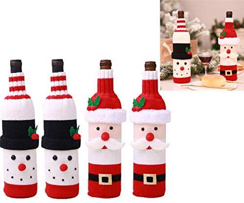 Product Cover Youmay Christmas Wine Bottle Cover Christmas Theme Gifts, Handmade Wine Bottle Sweater Ugly Christmas Sweater Party Decorations 4 pcs