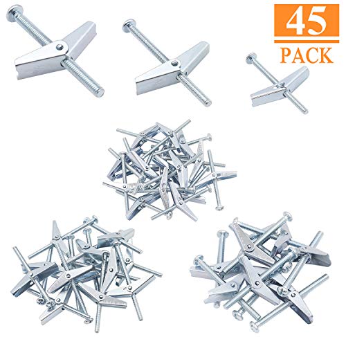 Product Cover HELIFOUNER 45PCS Toggle Bolt and Wing Nut for Hanging Heavy Items on Drywall - 1/8 Inch, 3/16Inch, 1/4Inch