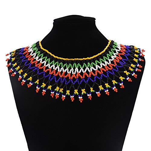 Product Cover Multicolor African Necklace| African Jewelry| Zulu Beaded Bib Necklace| South African Statement Necklace| Maasai Necklace| Sister Gifts| (Color A)