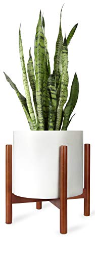 Product Cover Mkono Plant Stand Mid Century Wood Flower Pot Holder Display (Pot Not Included) Potted Rack Rustic, Up to 12 Inch Planter, Brown