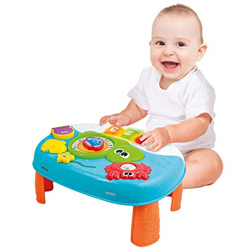 Product Cover Activity Table for 1 Year Old and Up. 2-in-1 Activity Center for Baby. Interactive Learning Toy Piano and Kids Activity Table with Fun Ocean Characters. Crib Accessories with Detachable Straps