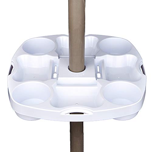 Product Cover PayandPack MP UTD13 Umbrella Table Tray 15 Inches for Beach, Patio, Garden, Swimming Pool with 4 Drink Holder, 4 Snack Compartments, 4 Sunglasses Holes, 4 Phone Slots (White)