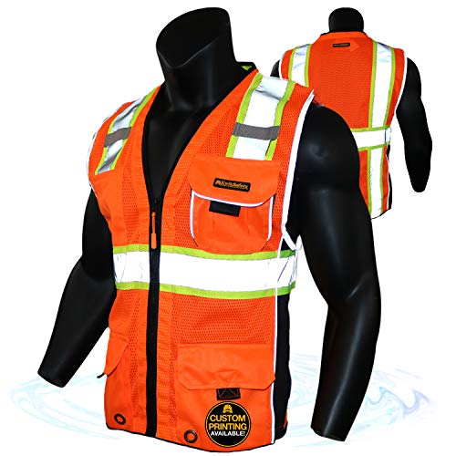 Product Cover KwikSafety (Charlotte, NC) CLASSIC (Large Orange)| 10 Pockets Class 2 ANSI High Visibility Reflective Safety Vest Heavy Duty Mesh with Zipper and HiVis for OSHA Construction Work HiViz Men Women