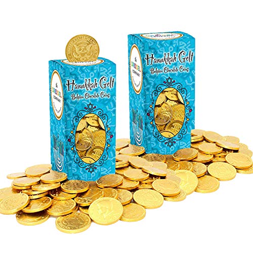 Product Cover Hanukkah Chocolate Gelt - Nut-Free - Belgian Milk Chocolate Coins - 1LB - Over 200 Coins - OU D Kosher Chanukah Gelt (2-Pack)