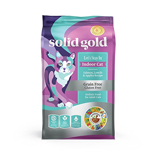 Product Cover Solid Gold - Let'S Stay In Salmon - Grain-Free - Indoor Formula Dry Cat Food with Superfoods - Hairball Control - Protected Probiotic Blends - Holistic Food for Adult Cats - 12 Lbs