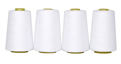 Product Cover Mandala Crafts All Purpose Sewing Thread from Polyester for Serger, Overlock, Quilting, Sewing Machine (4 Cones 6000 Yards Each,White)