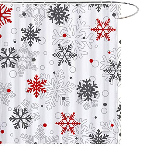 Product Cover MAEZAP Christmas Bathroom Decoration Shower Curtains Hooks 12-Pack Christmas Snowflake Decor Polyester Waterproof Bathroom Decor 69x70Inch