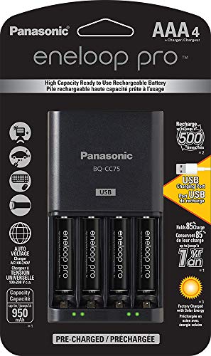 Product Cover Panasonic K-KJ75K3A4BA Advanced Battery Charger with USB Charging Port and 4AAA Eneloop Pro High Capacity Rechargeable Batteries