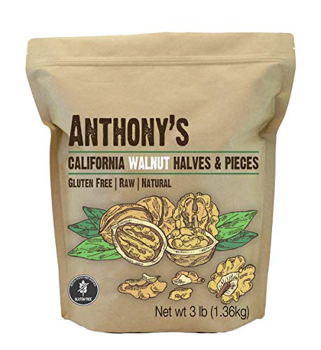 Product Cover Anthony's California Walnut Halves & Pieces, 3lbs, Shelled, Raw, Natural, Gluten Free, Keto Friendly